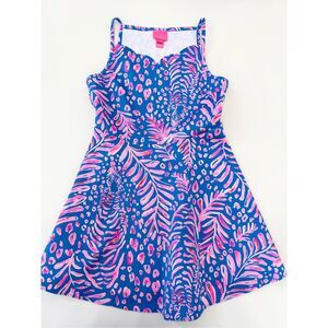 Lilly Pulitzer Girls La Zebra Blue Pink Tropical Breelyn A-line Dress Size 12